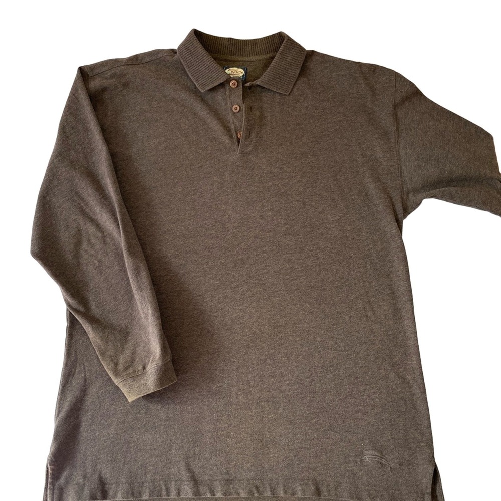 Tommy‎ Bahama Brown Grandpa Men's Long Sleeve Collared Polo Sz Lg Cotton